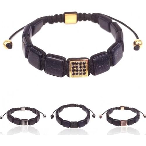 Customize Jewelry Blue Sand Square Macrame Bracelets Fashion Street Taste Black CZ Bracelets For Men Women Pulseras Masculina