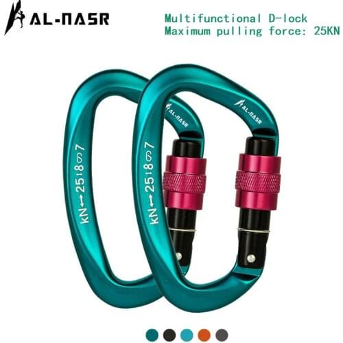 AL-NASR 1-100PCS New 25KN Mountaineering Caving Climbing Carabiner D Shaped Safety Master Screw Lock Buckle Escalade Equipment