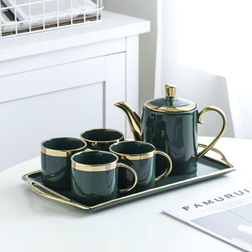 Ceramic Coffee Tea Set Nordic Phnom Penh Green Cup Pot Tray Water Ware Bar Decoration Household Kitchen Supplies Drinkware