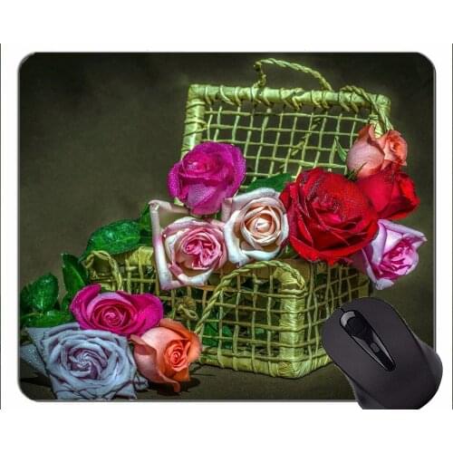 Natural Rubber Mouse Pad Printed with Artificial flower arrangement -Stitched Edges