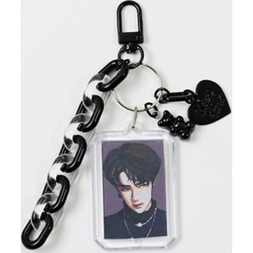 Sweet Korean photo album with Keyring ID photo Protect Case Keychain Super Star photocard holder photo corner stickers Gift