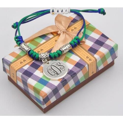 Monogram Disc Bracelet with Braided Rope Chain, Engrave 3 Letters Disc Bracelet, Monogrammed Jewelry, Sport Chain