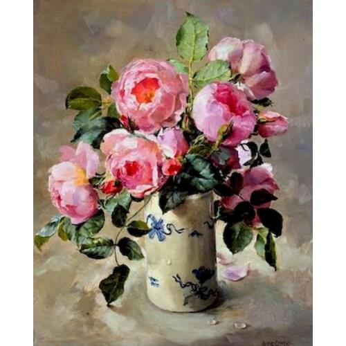 Paint By Number Flower Vase On Canvas With Frame Oil Picture Drawing DIY Kits For Adults Coloring Painting By Number Decoration