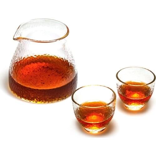 Japanese Hammer Pattern Heat-Resistant Glass Set for Tea Coffee Japanese Style Glass Server Pot Cup Accessories Drinware 450ml