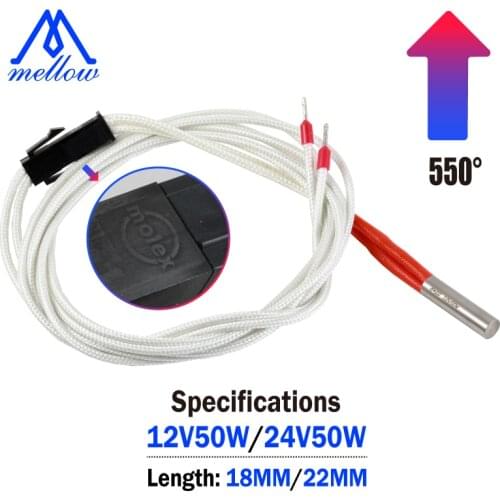 High Temperature 3D Printer Parts Heating Tube 12V/24V 50W 6*18/22mm Cartridge Heater For NF-Crazy Hotend Mosmax E3D V6