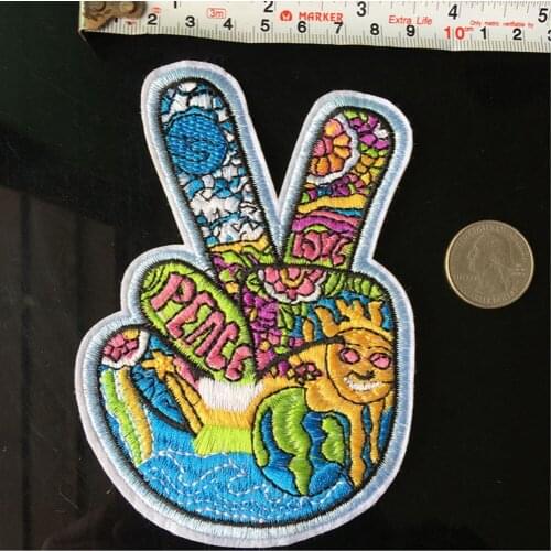 PGY Colorful Yeah Gestures Finger Hand Embroidery Patches Stripes For Clothing Iron On Applique Sticker Clothes Fabric Badge H