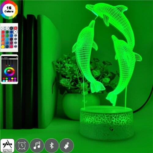 Dolphin Night Light 3D Room LED Running Lamp Projector Nightlight Kids Gift APP Control Party Hotel Color Changing Decoration