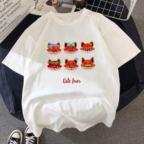 New Summer Tshirt Cartoon Fox Print T-shirts women Short Sleeve Tees Tops Plus Casual O Neck Lady Leisure Fashion tshirts