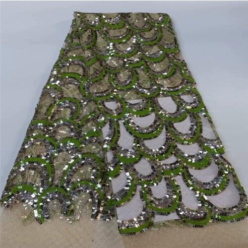 New Design green/gold African Lace Fabric purple High Quality French Nigerian Beads Embroidered Tulle Lace Fabric With Sequins