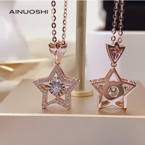 AINUOSHI 18K Gold Round Cut 0.115ct Natural Diamond Dancing Star Pendant Necklace Exquisite Shining Womens Jewelry Gift 18