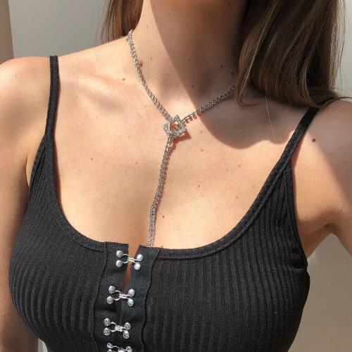 2021 Punk Crystal Long Tassel Pendant Necklace for Women Geometric Metal Necklace Female Fashion Vintage Clavicle Chain Necklace
