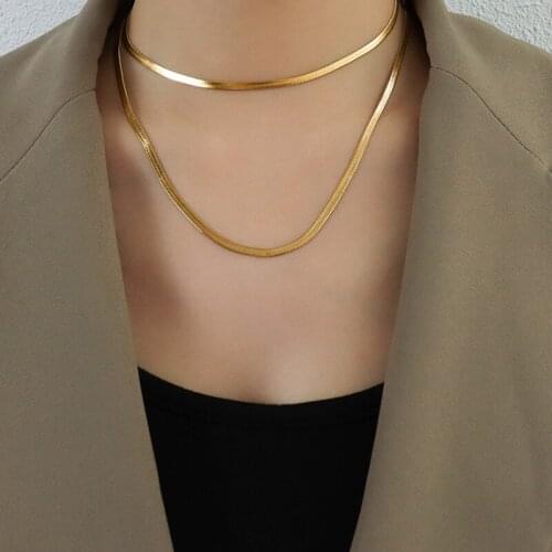 18K Gold / Silver Blade Chain Choker Necklace 3mm Flat Snake Chain Necklace Chunky Necklace Dainty Jewelry Gift for Women Girls