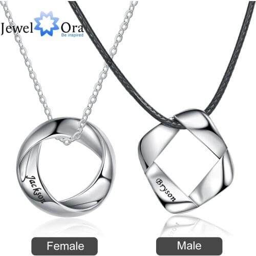 JewelOra New Personalized Couple Necklaces for Lovers Customized Engraved Name Creative Square & Circle Necklace Pendant Gifts