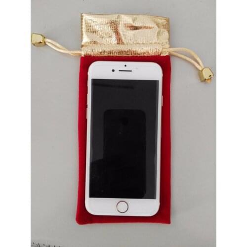 Low-priced high quality 8.5*18cm velvet jewelry pouch gift bag 50pcs small drawstring bag for jewelry iphone 7 packakging