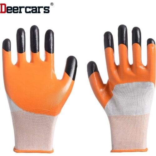 Industry Grade Oil Resistant Anti Wear Gloves Double Layer Finger Reinforce Protective Home Garden Car Repair Work