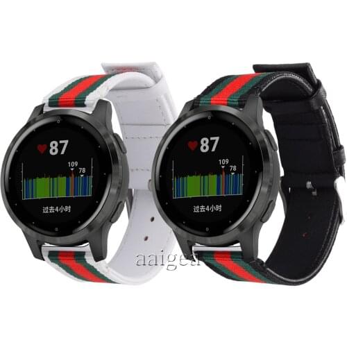 22mm Genuine Leather Strap Nylon Band for Garmin Active vivoactive 4 Replacement Watchband