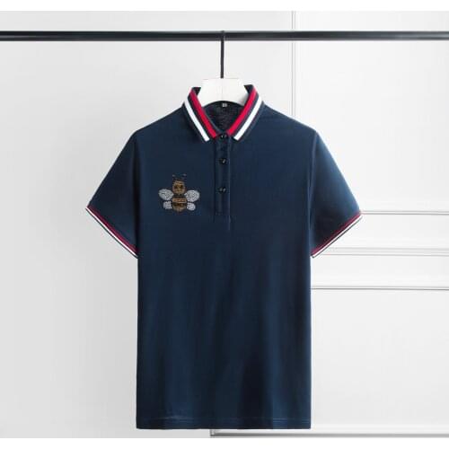 Stripe Collar Luxury Diamond Crystal Bee Short Sleeve Men Plus Size 4xl Slim Fit Party Man T-shirts