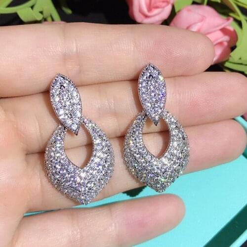 Luxury Heart Shape Earrings Pave Setting with AAA Cubic Zirconia Wedding drop Earrings for Women Jewelry Brincos