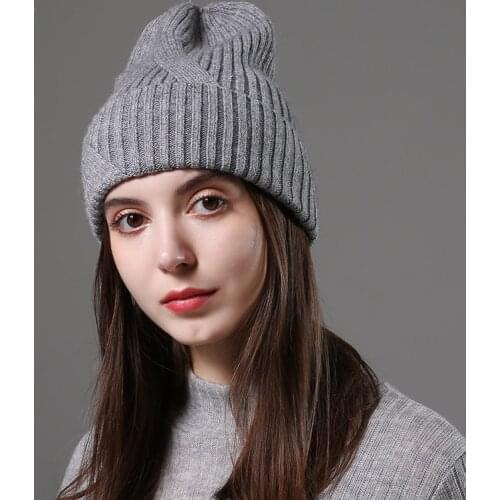 Design Fashionable Autumn Winter Hats Unisex Knitted Real Wool Beanie Solid Colors Ski Gorros Casual Caps Warm Muts Hat