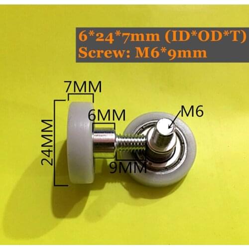 6x24x7mm POM Bearing With M6x9 Screw 10Pcs PU Pulley Wheels 696 Deep Groove Ball Bearing Sealed Bearing Used on Door and Window
