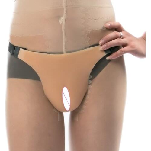 Silicone T-back fake pants with Artificial false vagina Transgender Silicon Buttocks Enhancement for crossdresser sex shemale