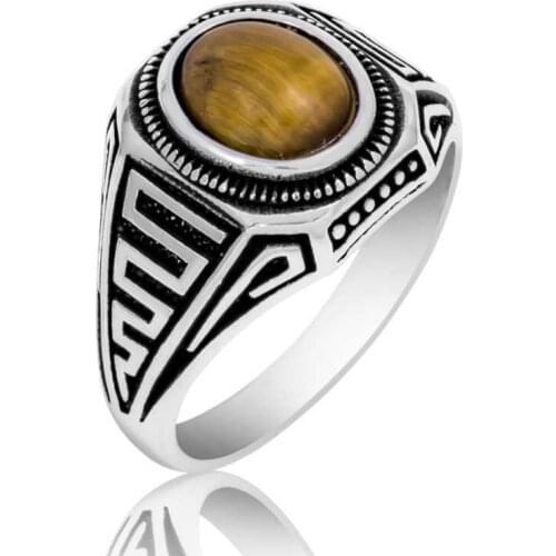 Tevuli 925 Sterling Silver Tiger Eye Men 'S Ring