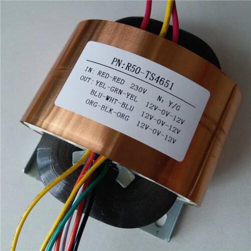 3*12V-0-12V 0.8A R Core Transformer 60VA R50 custom transformer 230V with copper shield output for Pre-decoder Power amplifier