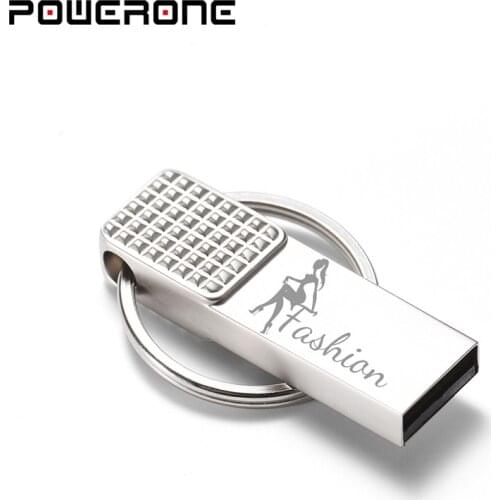POWERONE USB Flash Drive Keychain Metal Silver 4GB 8GB 16GB 32GB 64GB Real Capacity Flash Disk USB2.0 Custom LOGO Wholesale