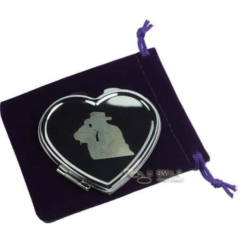 Engraved Heart Shaped Compact MirrorsMakeup Mirror +FREE PURPLE POUCHES Bridal Wedding Favors Gift 500X /LOT #18038
