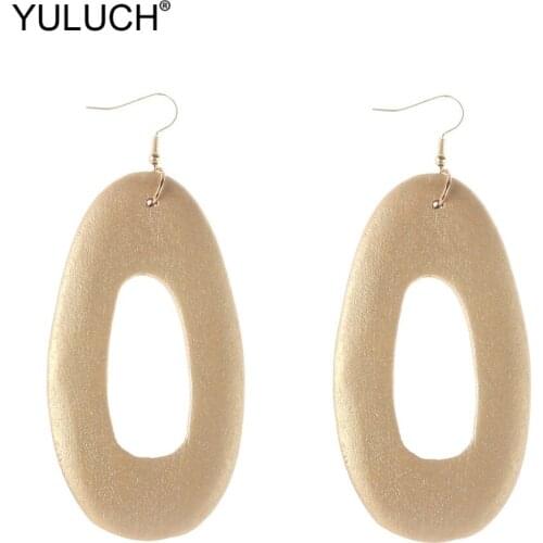 YULUCH 2019 African Long Gold Hollow Water Drop Wooden Dangle Pendant Earrings Ethnic Boho Hanging Drop Earrings For Women Party