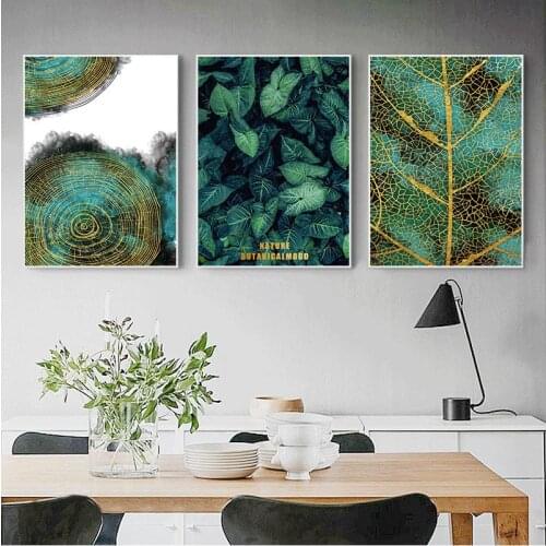 Green And Gold Pineapple Monstera Plant Painting Large Leaf Poster Print Wall Art For Living Room Aisle Unique Modern Decoration