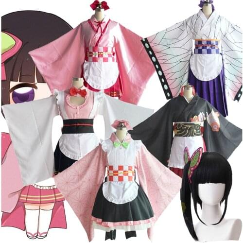 Women Anime Demon Slayer Nezuko Kochou Shinobu Cosplay Costume Maid dress Kanroji Mitsuri Tsuyuri Kanawo Kibutsuji Muzan Skirt