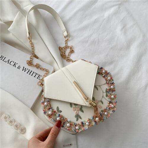 Chain Tassel Womens Bag Summer PU Leather Shoulder Bag Fashion Pearl Lace Crossbody Bags for Womn 2021 Luxury Design Handbags