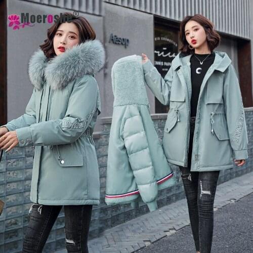 Women Fur Collar Hooded Parkas 2021 New Winter Coat Removable Wool Liner Jacket Thicken Warm Outwear 2 Piece Padded Coats