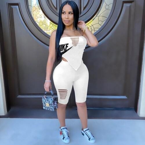 2021 Fashion Summer Womens Black Tube Top Casual Club Party Sexy Embroidery Shorts Two-piece Suit