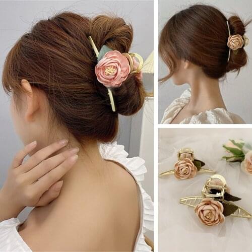 Champagne Pink Rose Flower Catch Clip Woman Metal Hair Claws Barrettes Hairclips Ladies Hairgrip Headwear Hair Accessories