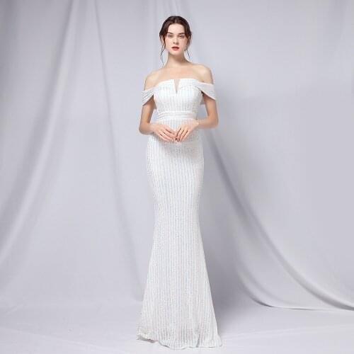 2022 New LYABKA Vestidos De Fiesta Evening Dress Long Dress Sexy V-Neck White Sequin Mermaid Evening Dresses Robe De Soiree