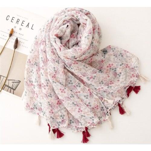 2021 Fashion Women Dandelion Printed Cotton Scarf Printed Tassel Scarf 10pcs/lot