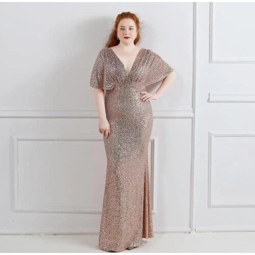 2021 Sexy V-Neck Evening Dresses Sequins With Mermaid Formal Evening Dress Large Size LD04336