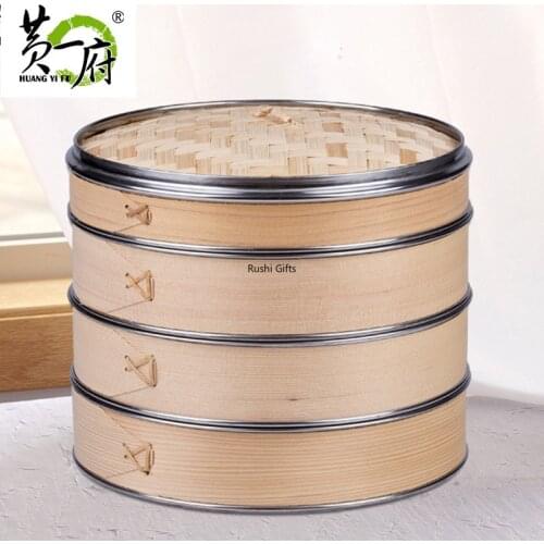 Stainless Steel Edging Bamboo Steamer Dim Sum Dishes Fish Steamer Rack Instant Pot Steamer Basket Wooden Steamed Buns Cookware