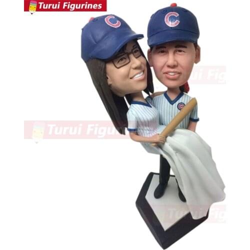 Chicago Cubs Personalized Wedding Cake Topper Bobble Head Baseball Cake Topper Cubs Groom Holding Bride Cake Topper bobblehead
