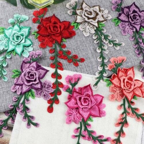 Elegant 3D Flower Embroiderey Neckline Lace Applique Lace Trim Dress Fabrics Material DIY Lace Patches Scrapbooking