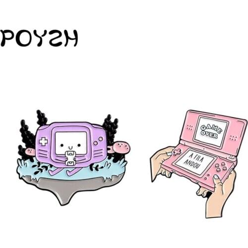 Cartoon personification Hand-held Recreational machines Game handle Enamel Brooch Man-machine war Game over Lapel Pin fun Badge