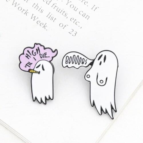 European and American Hip-hop Halloween New Cartoon Ghost Fan Blows and Rolls Boots Student Cowboy Badge Brooch for Men Women