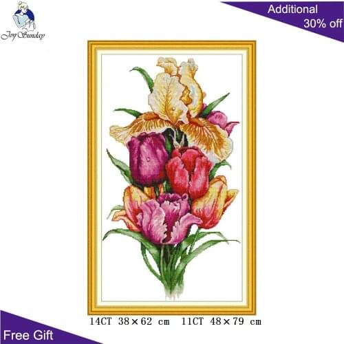 Joy Sunday Tulip Home Decoration H830 Counted Stamped Tulip Flowers Needlework Needlepoint Embroidery DIY Cross Stitch Kits