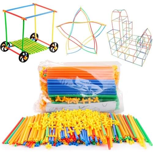 Besegad 100PCS 4D Straw Constructor Building Blocks Interlocking Engineering Toy with 100PCS Connectors for Kids