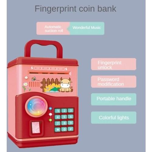 Money Box with Fingerprint Piggy Bank Electronic ATM Savings Box for Coins Cash Safe Large Coin Bank Password Lock for Children