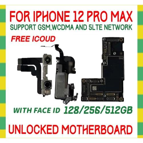 For iPhone 12 Pro MAX motherboard 128GB 256GB 512GB Mainboard For iPhone 12 Pro MAX NO iCloud Logic Board With Face ID