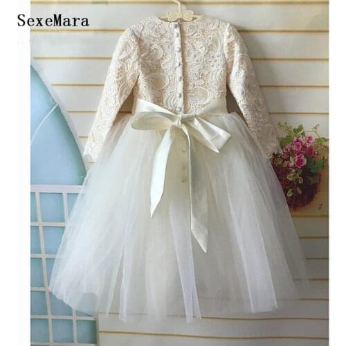 Lovely Girls Dresses Long Sleeve Flower Girl Dress for Wedding Beaded Belt Princess Party Gown Birthday Dress for Girls