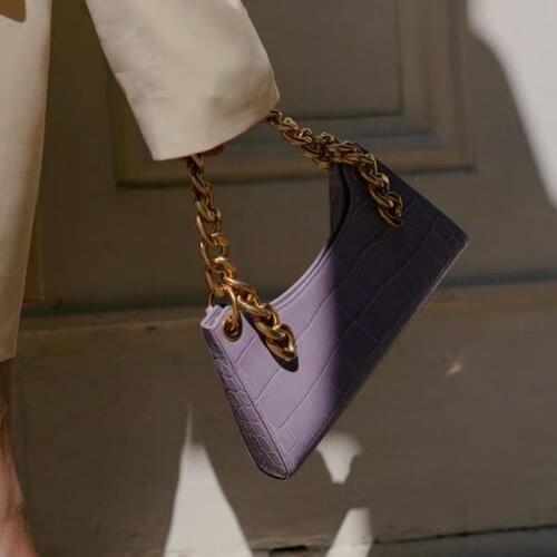 Fashion Vintage Baguette Shape Bags High Quality Luxury Handbags Leather Women Bags Chain Shoulder Bags Crocodile Pattern Totes